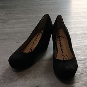 American Rag Kenna Black Suede Wedge Pumps Sz 10 EUC worn once